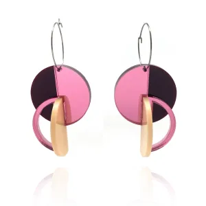 Three Dimensional Peach, Maroon & Pink Mirror Earrings