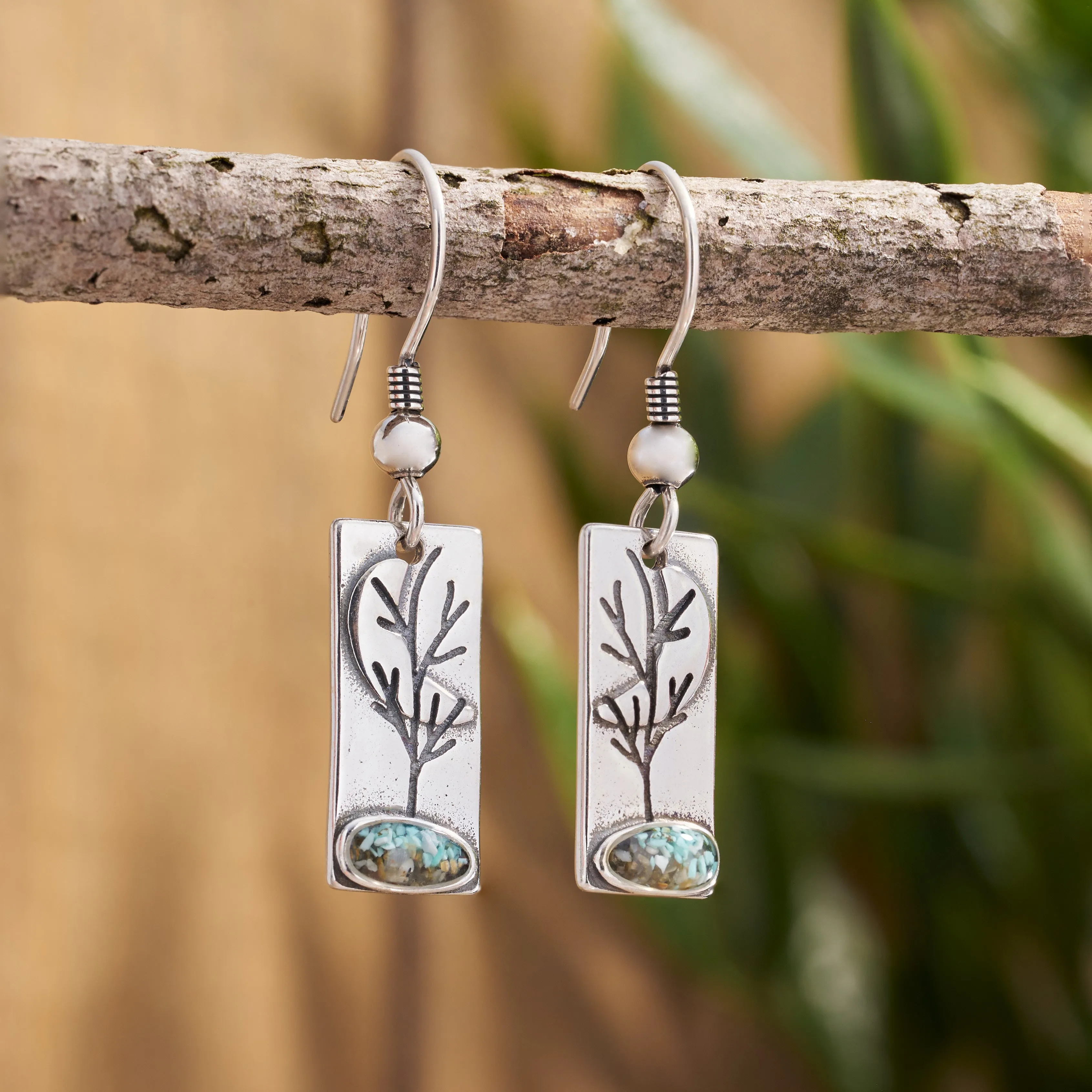 Turquoise Moon Tree Earrings