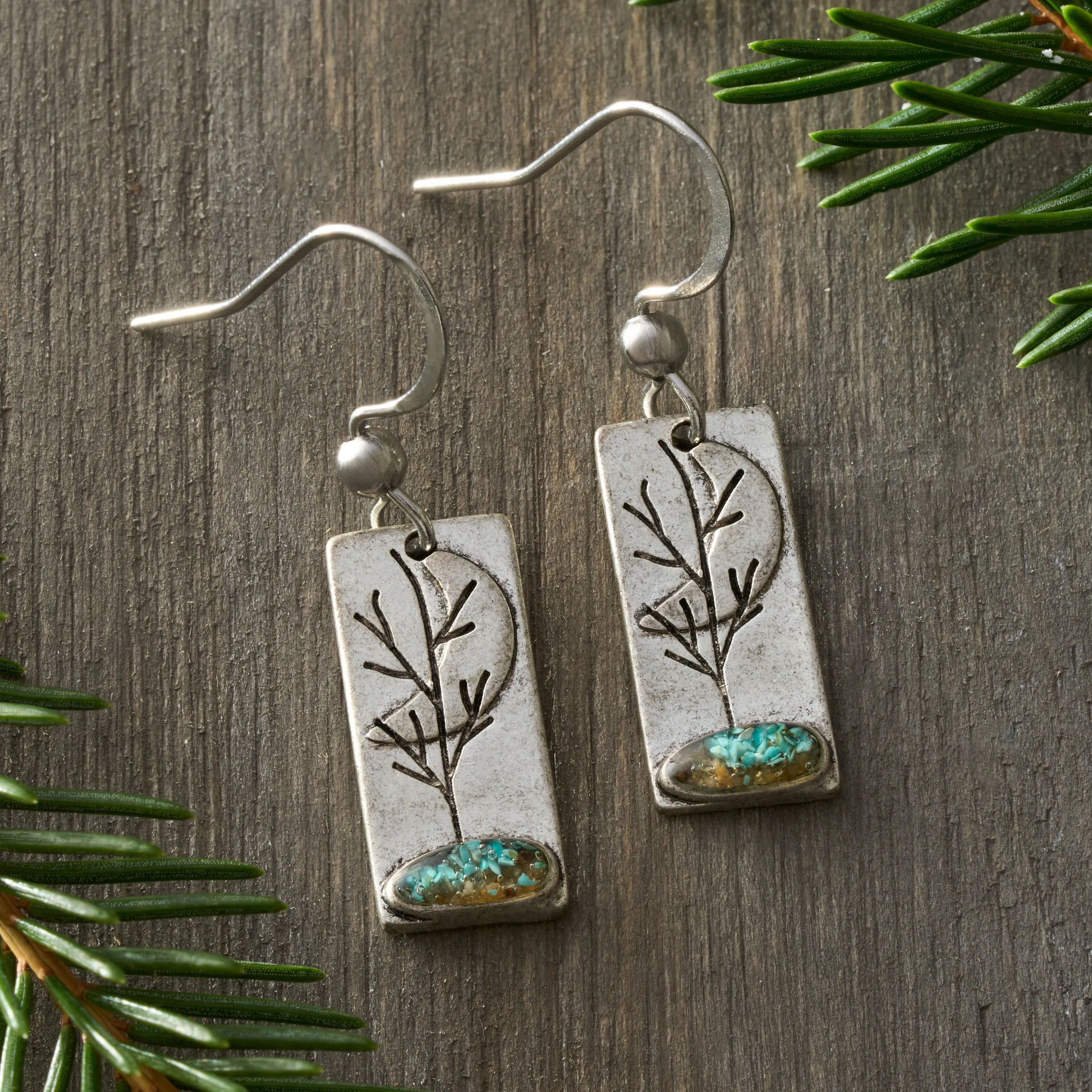 Turquoise Moon Tree Earrings