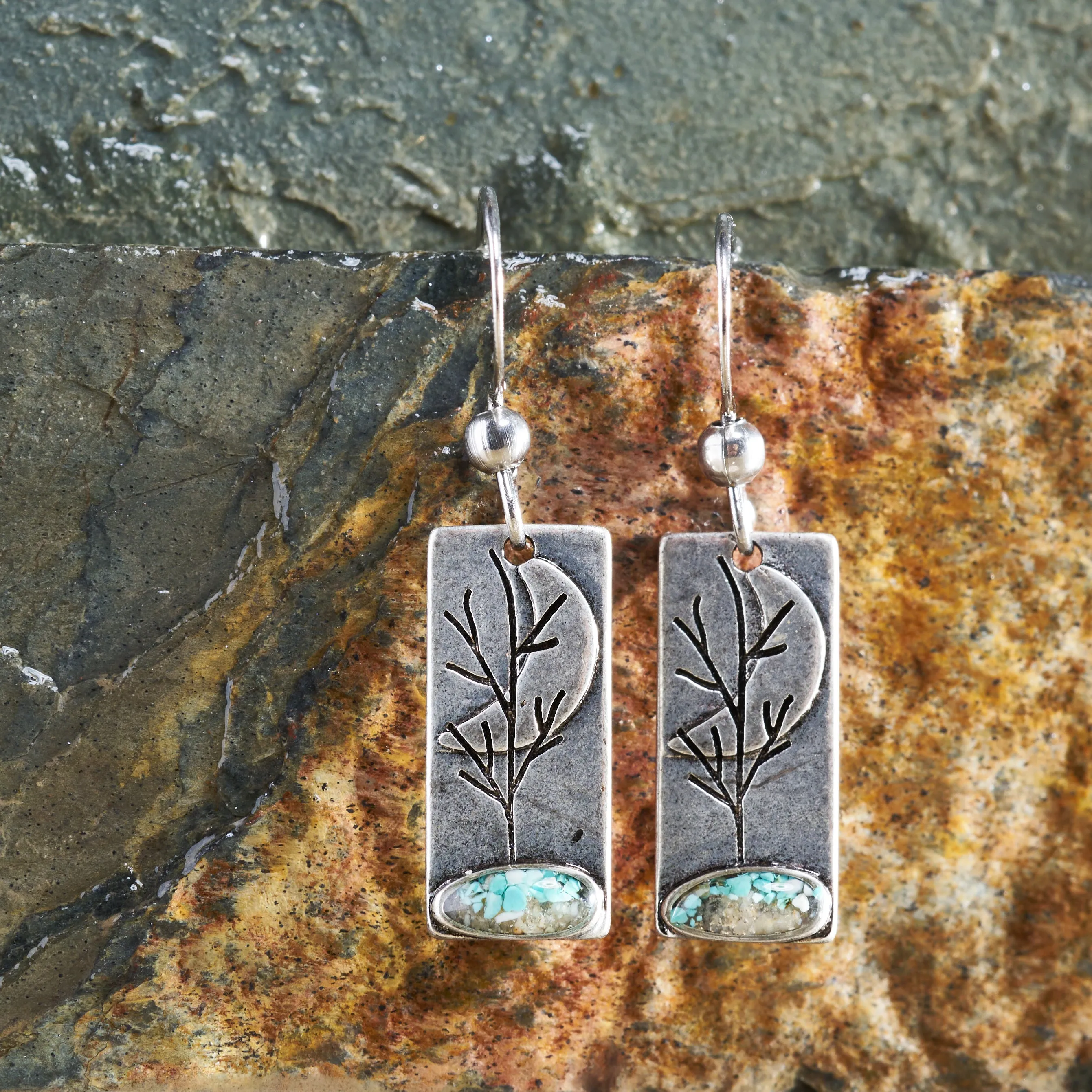 Turquoise Moon Tree Earrings