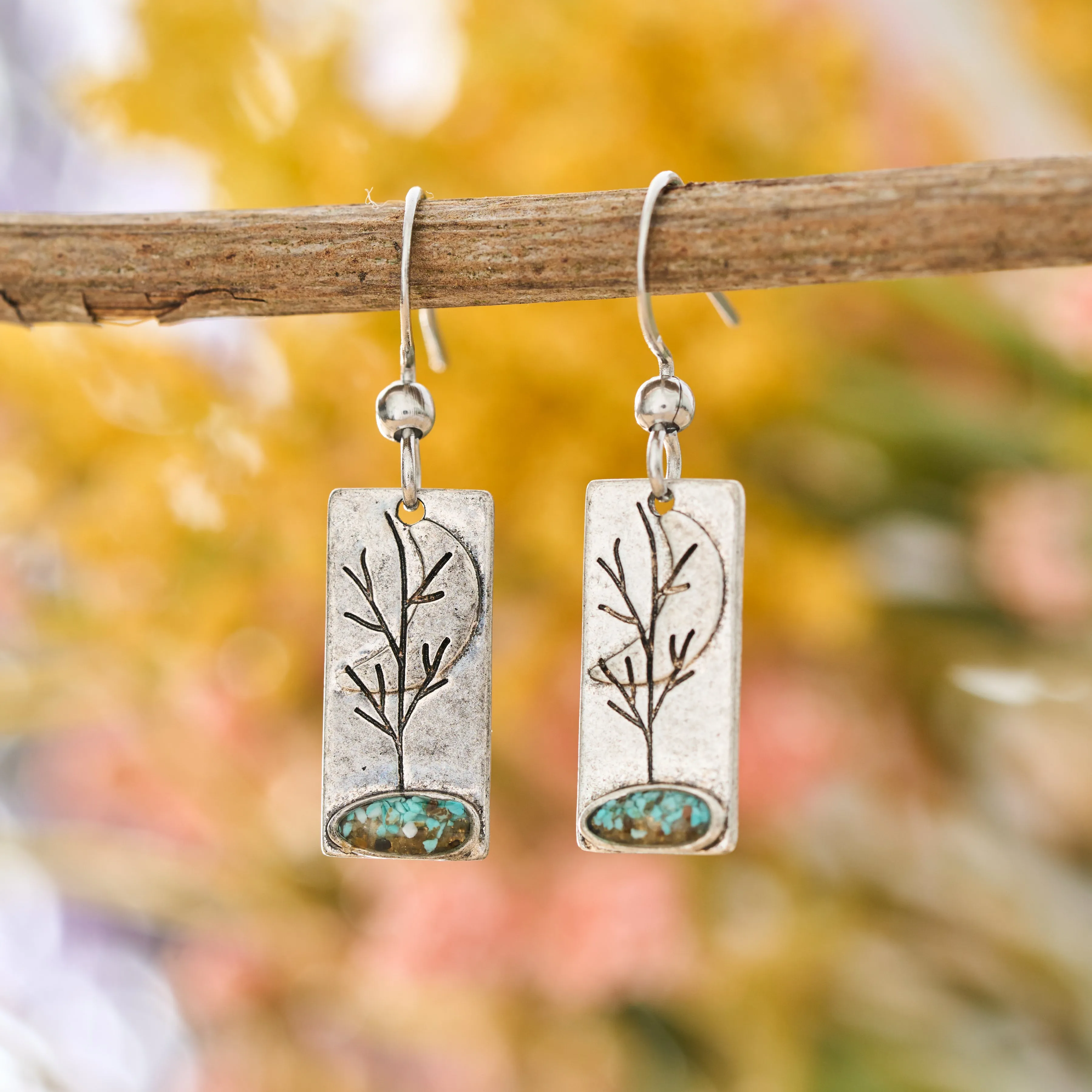 Turquoise Moon Tree Earrings