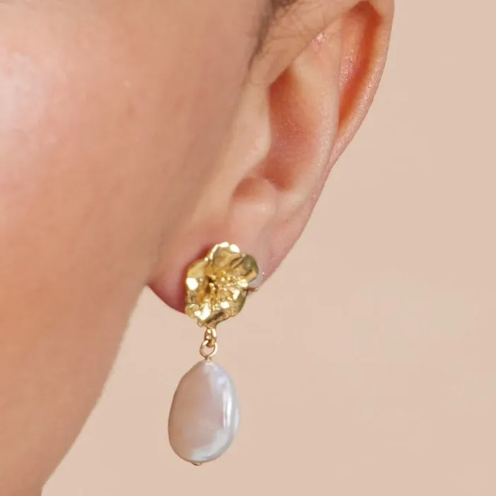 Vita Gold Cherry Blossom & Baroque Cultured Freshwater Pearl Drop Earrings