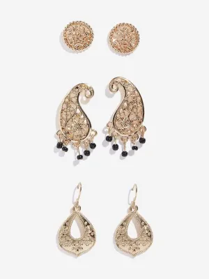 Westside Accessories Gold Paisley Earrings Set - Pack of 3