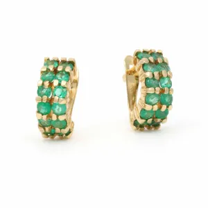 Women's Classic Emerald Half-Hoop Earrings in 18k Yellow Gold