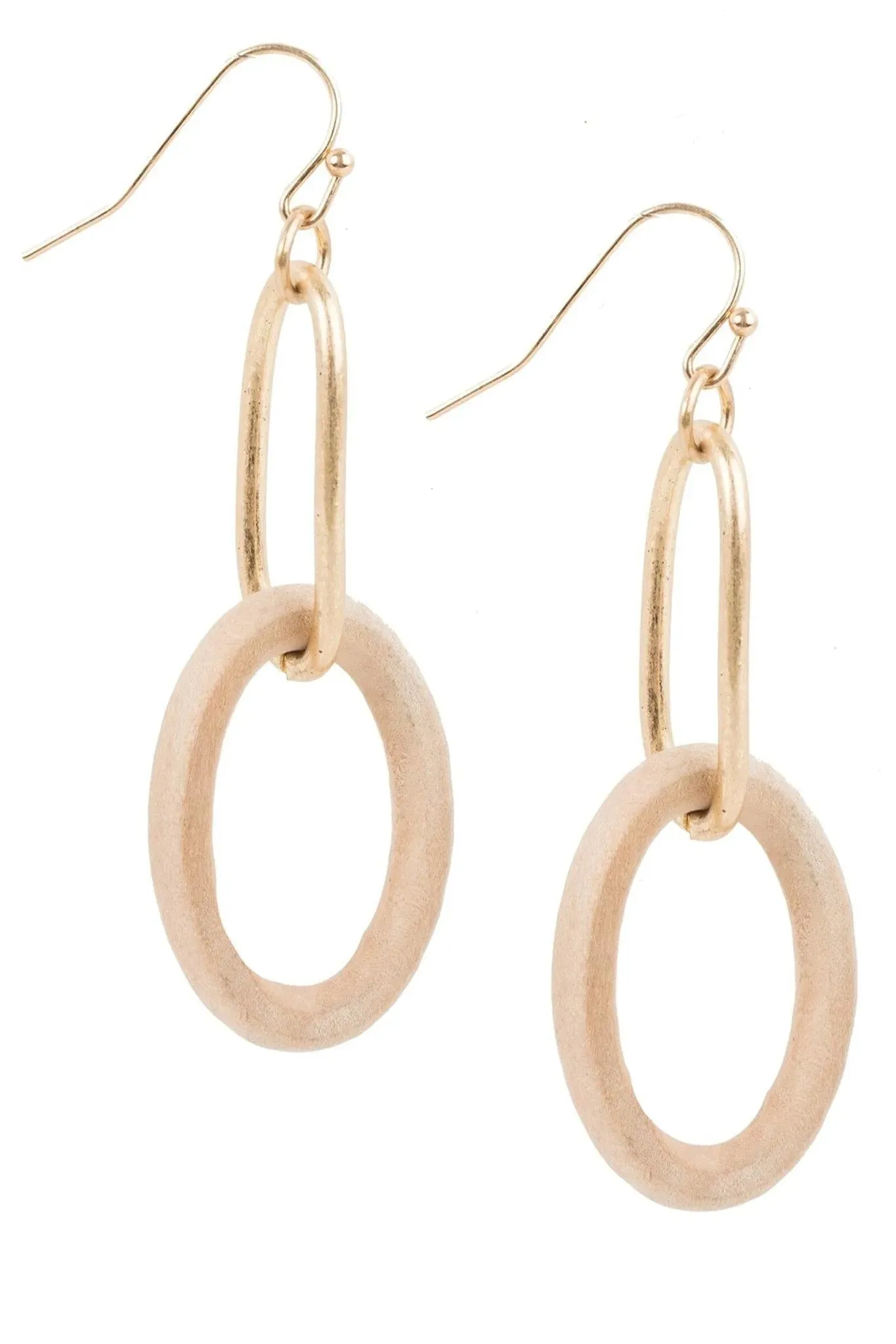 Wooden Gold Link Hoop Earrings