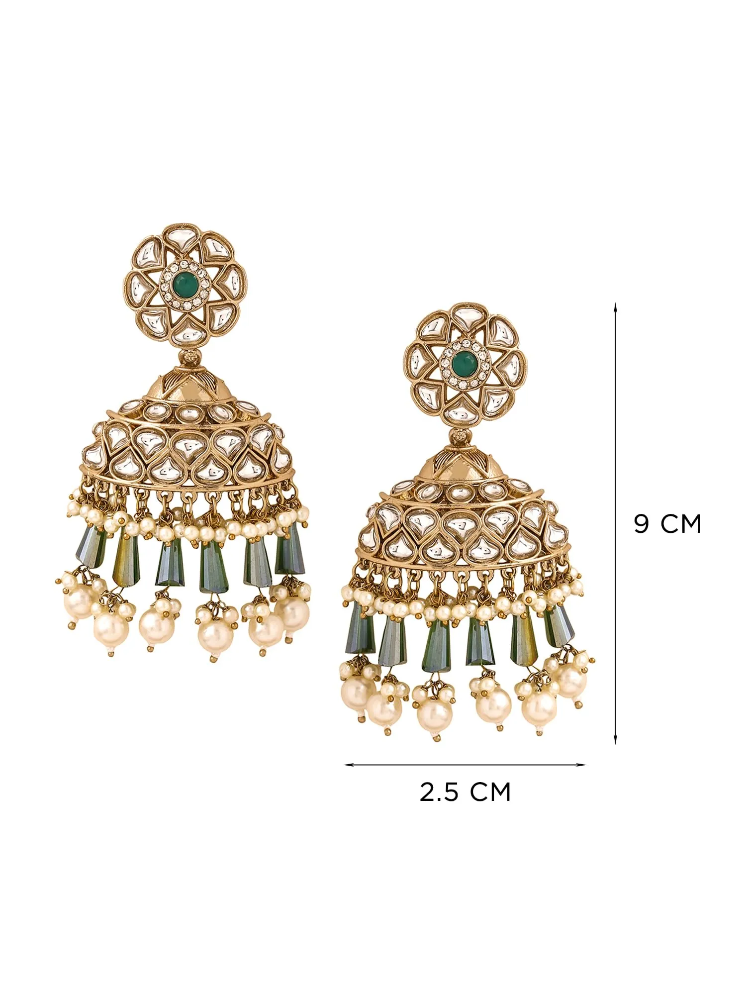 Yellow Chimes Chandbali Earrings for Women | Traditional Kundan Earrings for Girls Ethnic Gold Plated Women Earrings | Green Pearl Drop Earrings | Birthday Gift For Girls Anniversary Gift for Wife