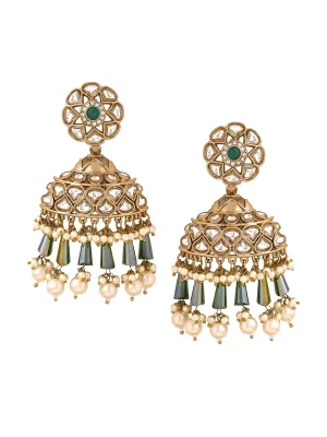 Yellow Chimes Chandbali Earrings for Women | Traditional Kundan Earrings for Girls Ethnic Gold Plated Women Earrings | Green Pearl Drop Earrings | Birthday Gift For Girls Anniversary Gift for Wife